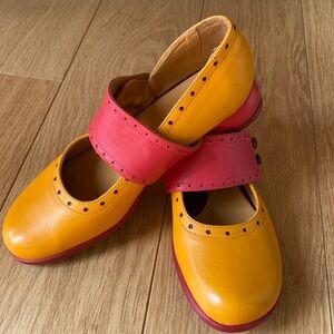 John Fluevog Women's Cleo Mary Jane Flat, Orange/Pink.
